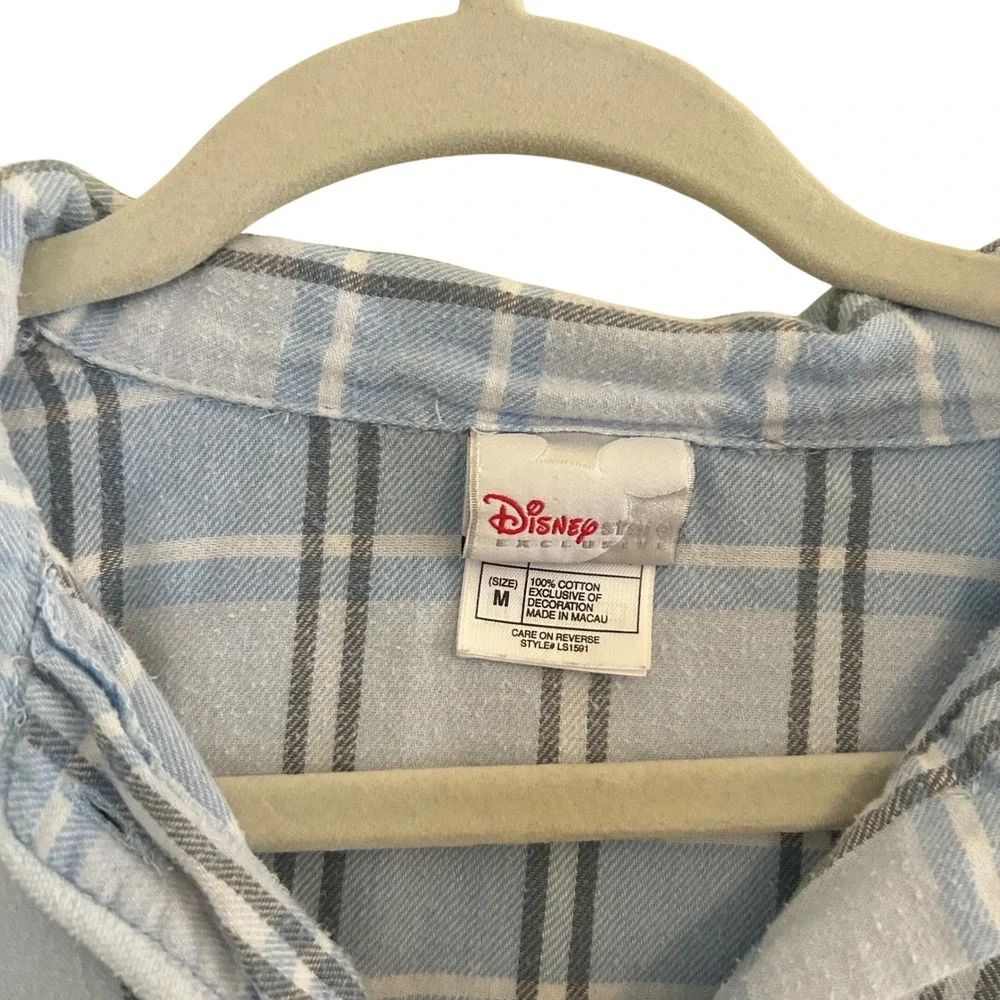 Disney Store Nightgown Womens M Blue Plaid Eeyore Cotton Flannel Sleepwear Y2K